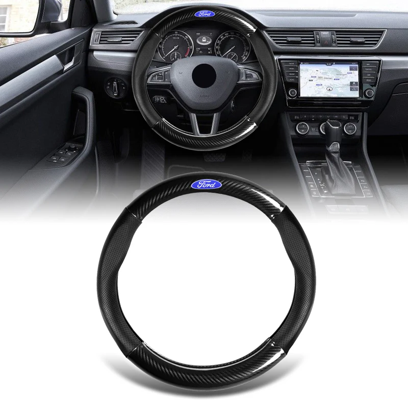 15" Carbon Fiber Style Quality Leather Car Steering Wheel Cover For All Ford NEW x1 - Image 4