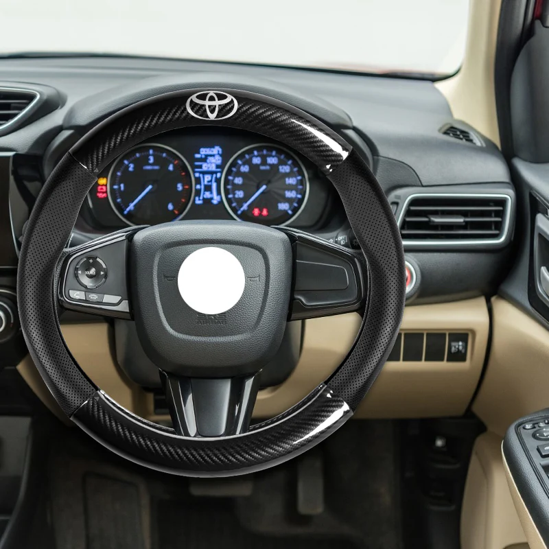 15" Carbon Fiber Style Quality Leather Car Steering Wheel Cover For All TOYOTA NEW x1 - Image 8