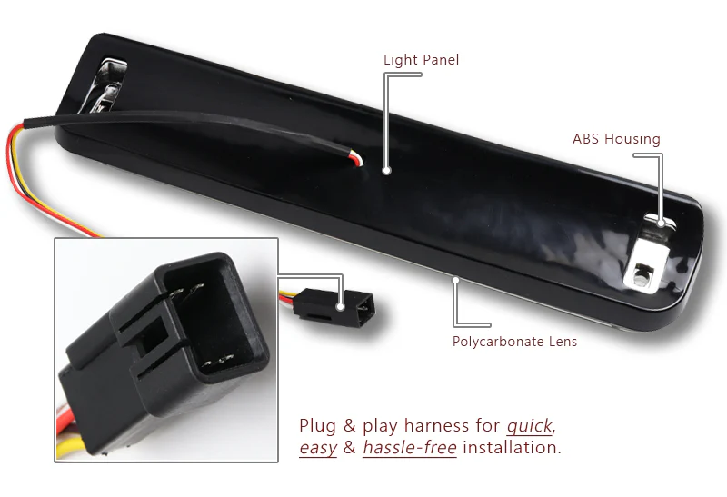 1994-1999 Chevy GMC C/K C10 C1500 C2500 C3500 LED Third Brake Light with Cargo Light - Black Housing Clear Lens - Image 3