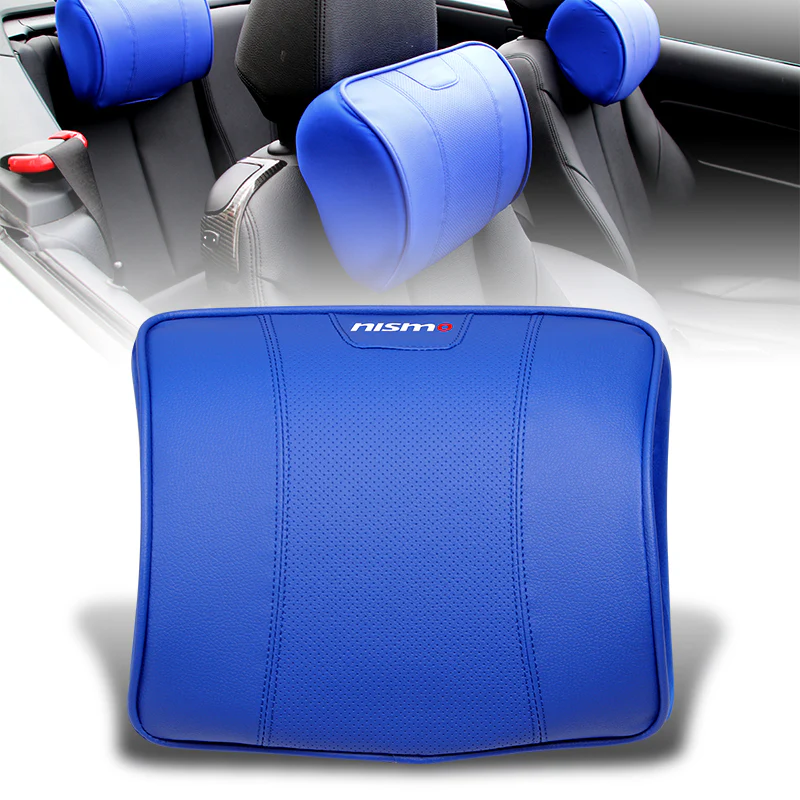 1PCS Blue Leather Car Seat Memory Foam Neck Rest Cushion Pillow for NISSAN Nismo