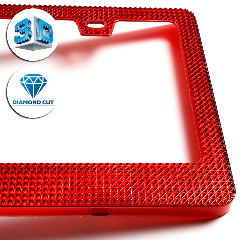1PC Red Diamond Cut Style License Plate Frame Covers – Front & Rear - Image 2
