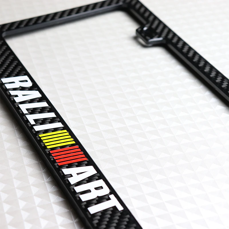 Mitsubishi Ralliart 100% Real Carbon Fiber License Plate Frame with Caps & Screws x2 - Image 2