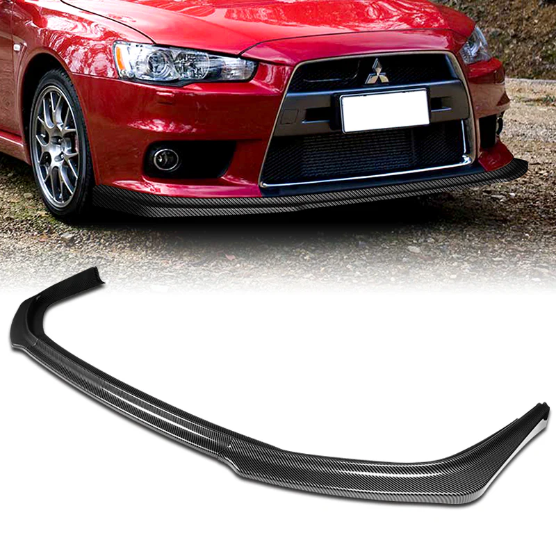 2008-2015 Mitsubishi Evolution X R-Style Carbon Look 3-Piece Front Bumper Body Spoiler Splitter Lip Kit