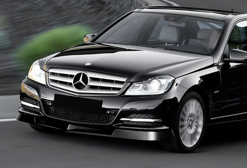 2012-2014 Mercedes C-Class W204 Painted Black 3-Piece Front Bumper Body Spoiler Splitter Lip Kit - Image 5