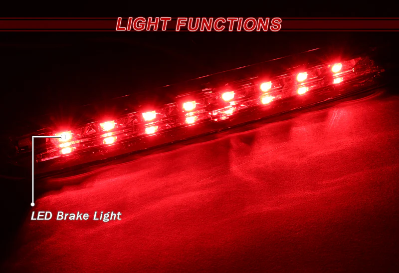 2013-2018 Ford Escape LED 3RD Brake Light Rear Stop Lamp - Chrome Housing Red Lens - Image 4