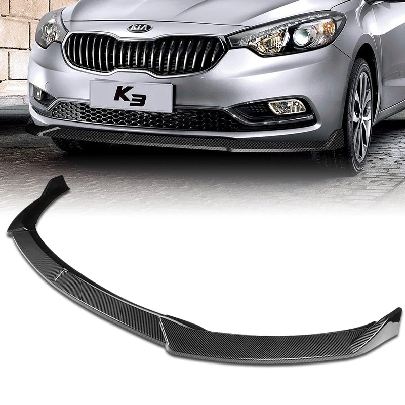 2014-2016 Kia Forte EX LX SX Carbon Look 3-Piece Front Bumper Body Spoiler Splitter Lip Kit with Moulding Trim Molding Strip - Image 4
