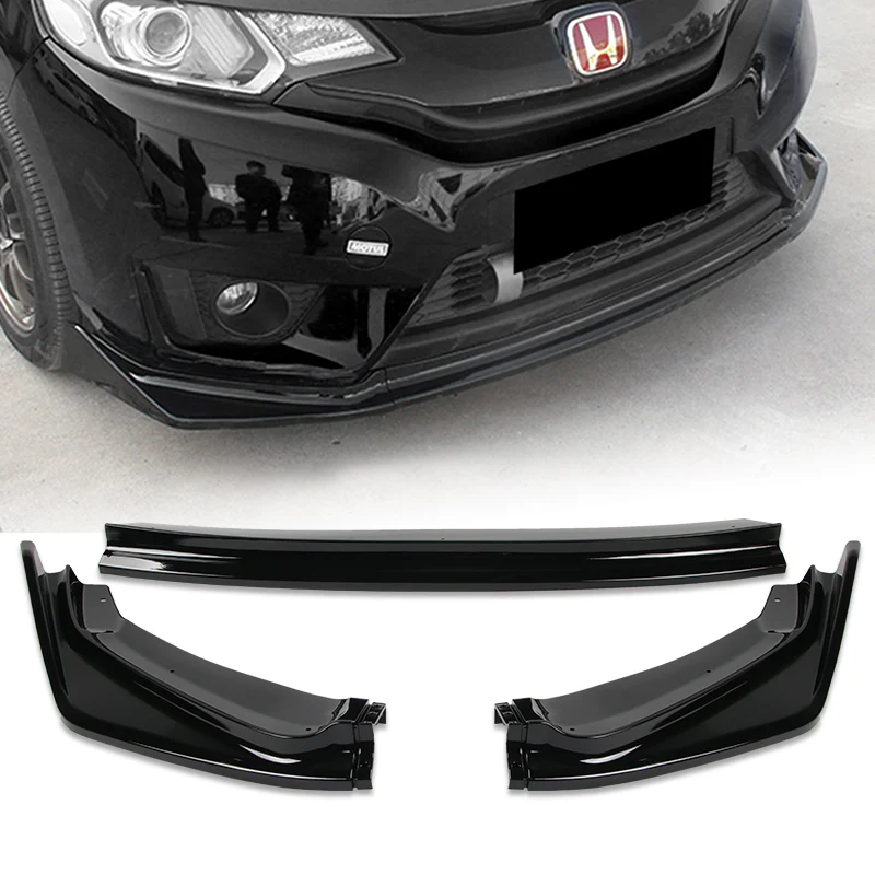 2014-2017 Honda Fit JDM Painted Black 3-Piece Front Bumper Body Spoiler Splitter Lip Kit with Keychain Set