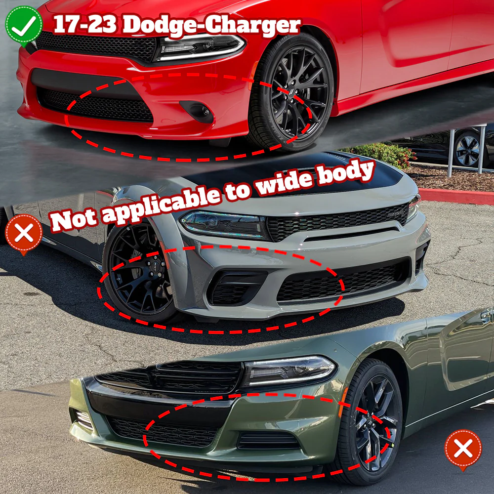 2015-2023 Dodge Charger Real Carbon Fiber 3-Piece Front Bumper Body Spoiler Splitter Lip Kit with Metal Emblem Set - Image 6