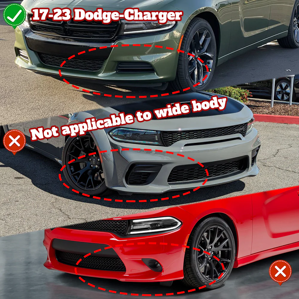 2015-2023 Dodge Charger SXT Unpainted Black 3-Piece Front Bumper Body Spoiler Splitter Lip Kit with Badge Scratch Guard Set - Image 8