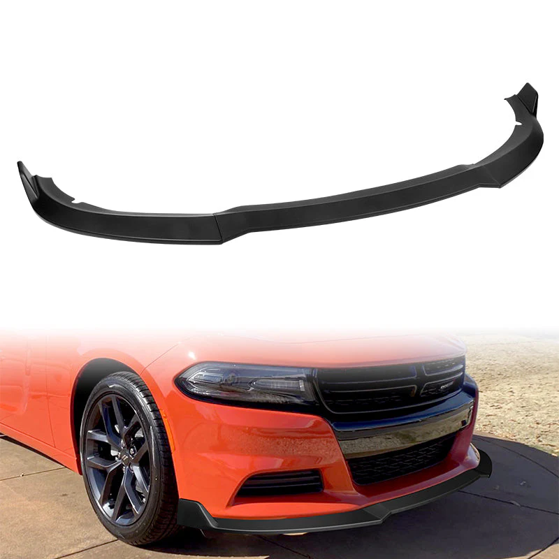 2015-2023 Dodge Charger SXT Unpainted Matte Black 3-Piece Front Bumper Body Spoiler Splitter Lip Kit with License Plate Lights - Image 5