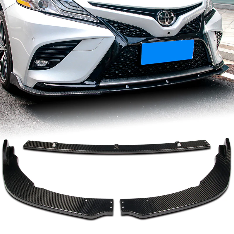 2018-2020 Toyota Camry Real Carbon Fiber 3-Piece Front Bumper Body Spoiler Splitter Lip Kit with Free Keychain