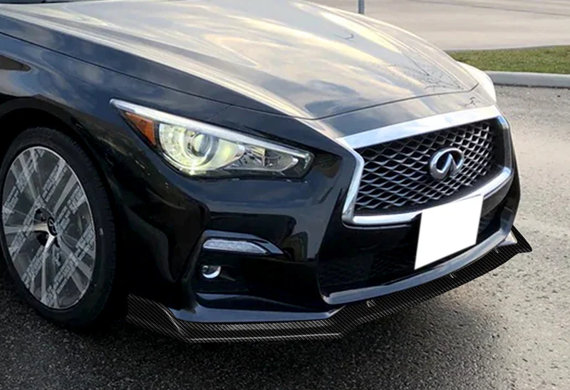 2018-2021 Infiniti Q50 Premium Real Carbon Fiber 3-Piece Front Bumper Body Spoiler Splitter Lip Kit with Screw Bolt Cap Set - Image 5