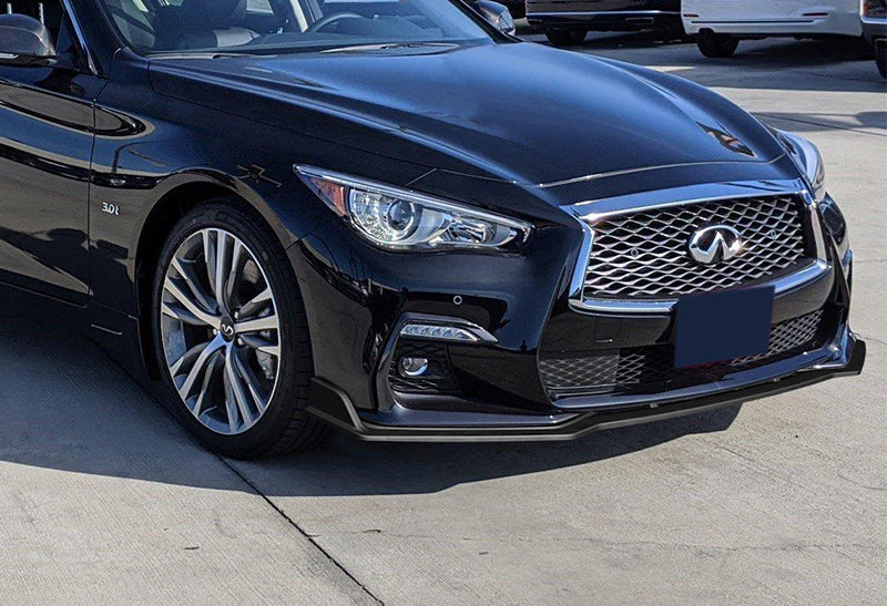 2018-2021 Infiniti Q50 Sport Unpainted Black Front Bumper Body Kit Lip 3PCS with License Plate Frame - Image 5