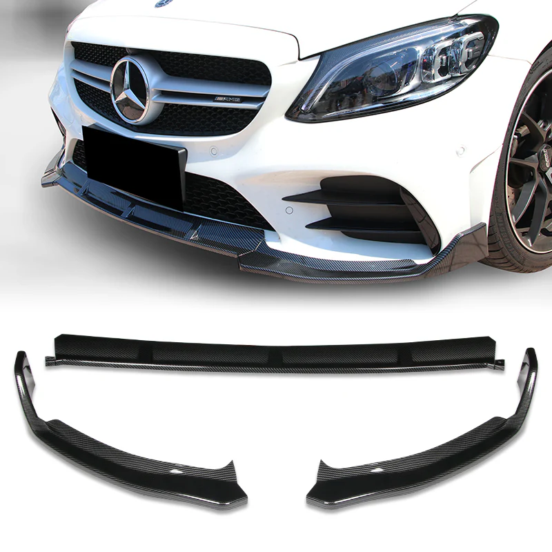 2019-2021 Mercedes W205 C-Class Carbon Style 3-Piece Front Bumper Body Spoiler Splitter Lip Kit with Keychain