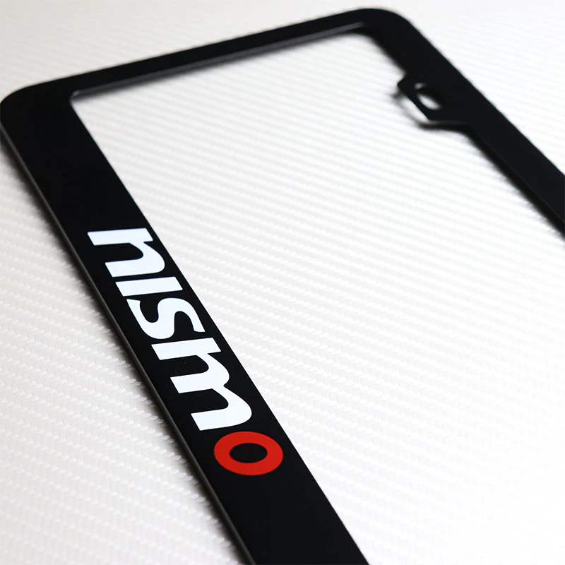 Nissan Nismo Black Stainless Steel License Plate Frame with Caps x2 - Image 2