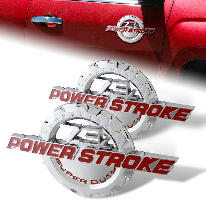 2PCS RED 7.3L POWER STROKE SUPER DUTY SIDE FENDER/TRUNK 3D ALUMINUM EMBLEM BADGE