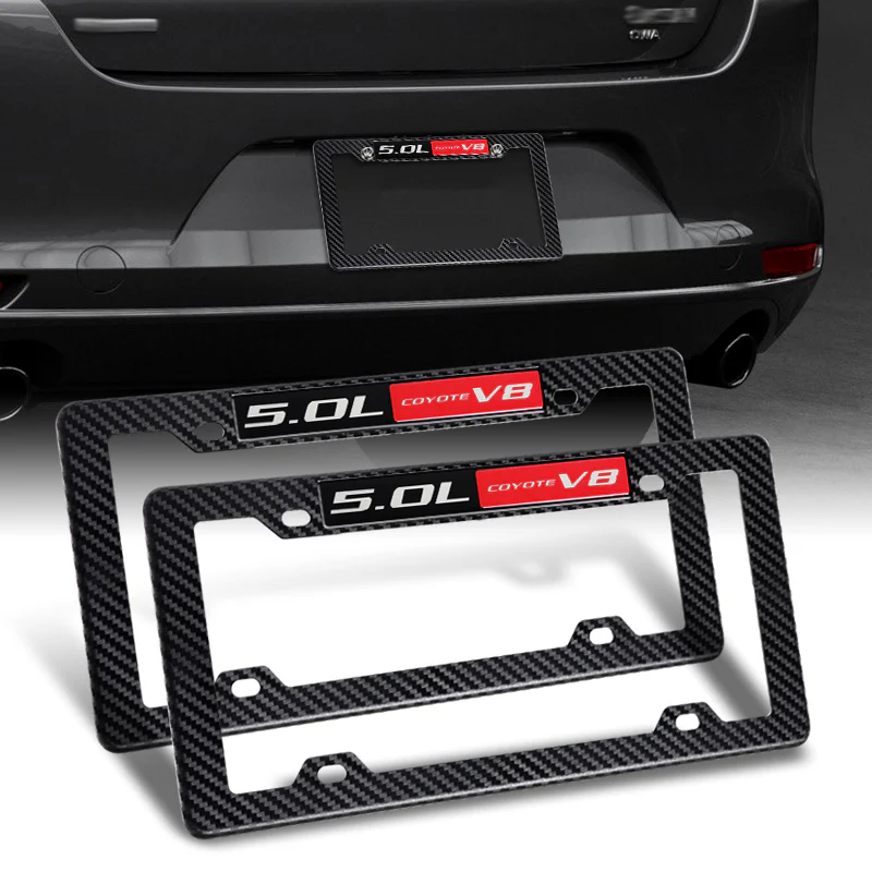 2pcs Carbon Look ABS License Plate Tag Frame Cover with Car Trunk Emblems For 5.0L_V8 - Image 3
