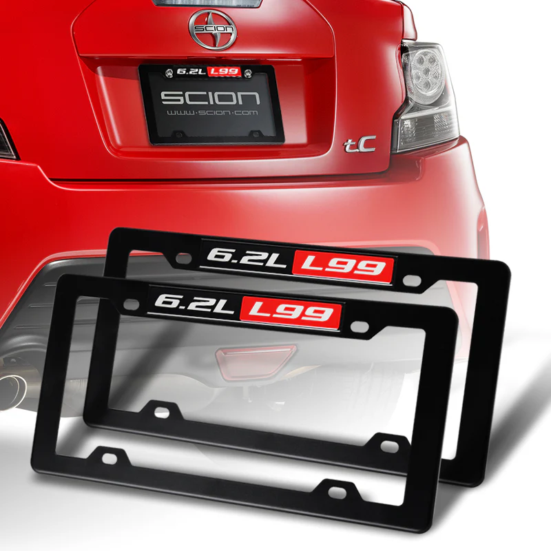 2pcs Black ABS License Plate Tag Frame Cover with Car Trunk Emblems For 6.2L_L99