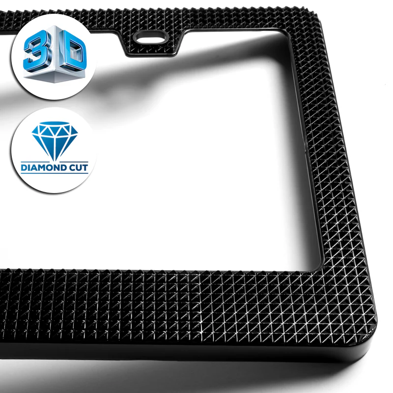 1PC Black Diamond Cut Style License Plate Frame Covers – Front & Rear - Image 2