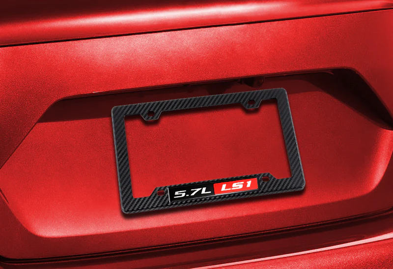 2Pcs Carbon Fiber Style ABS License Plate Tag Frame Cover with Car Trunk Emblems For 5.7L_LS1 - Image 3