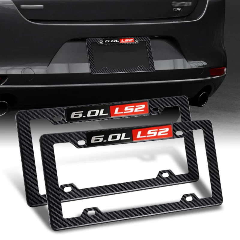 2pcs Carbon Look ABS License Plate Tag Frame Cover with Car Trunk Emblems For 6.0L_LS2 - Image 6