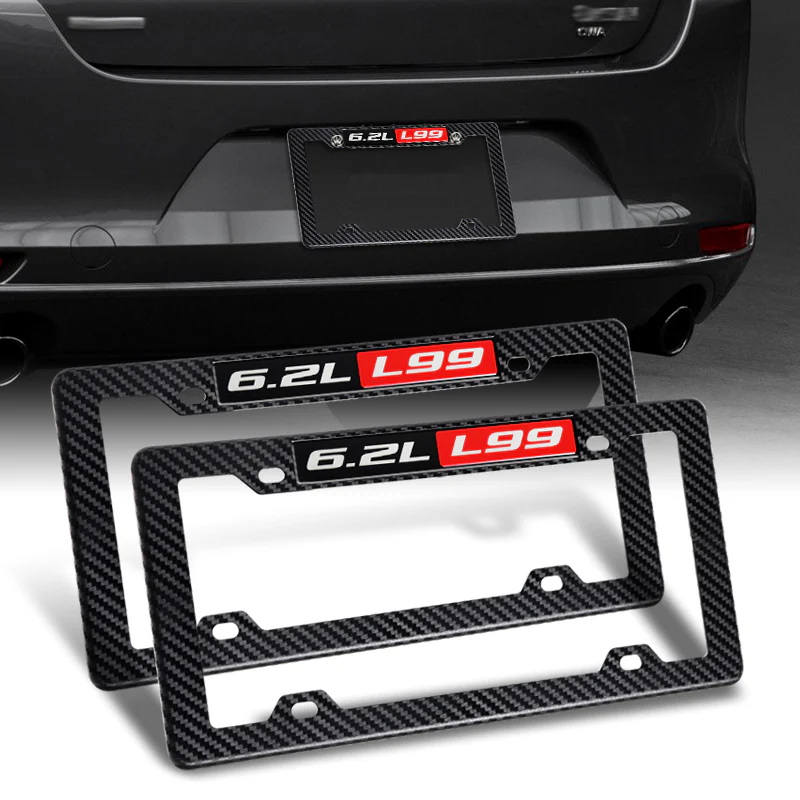 2pcs Carbon Look ABS License Plate Tag Frame Cover with Car Trunk Emblems For 6.2L_L99 - Image 4