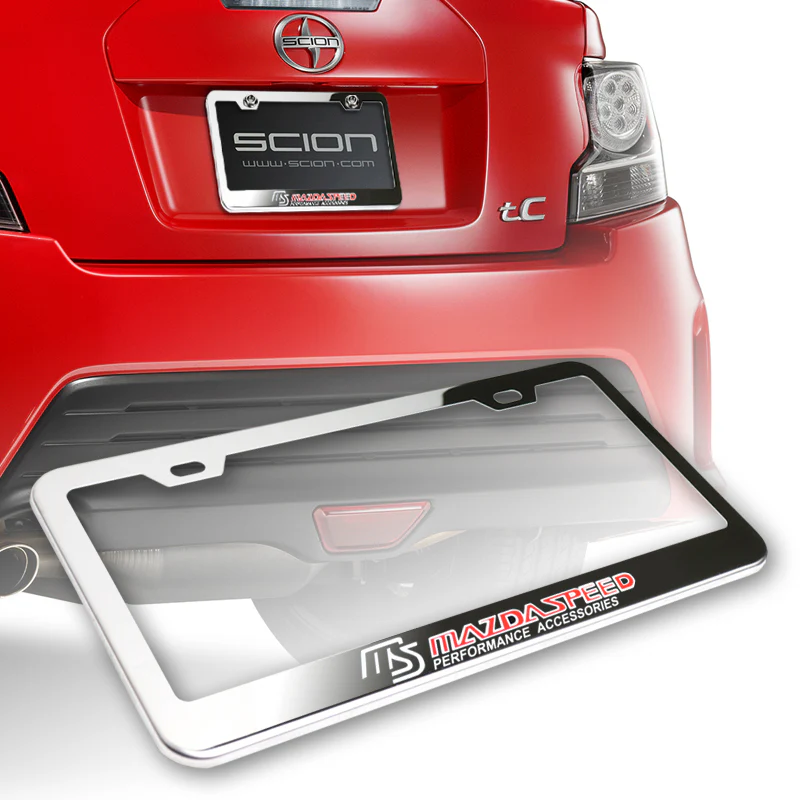 Mazdaspeed Chrome Stainless Steel License Plate Frame with Caps x2 - Image 3