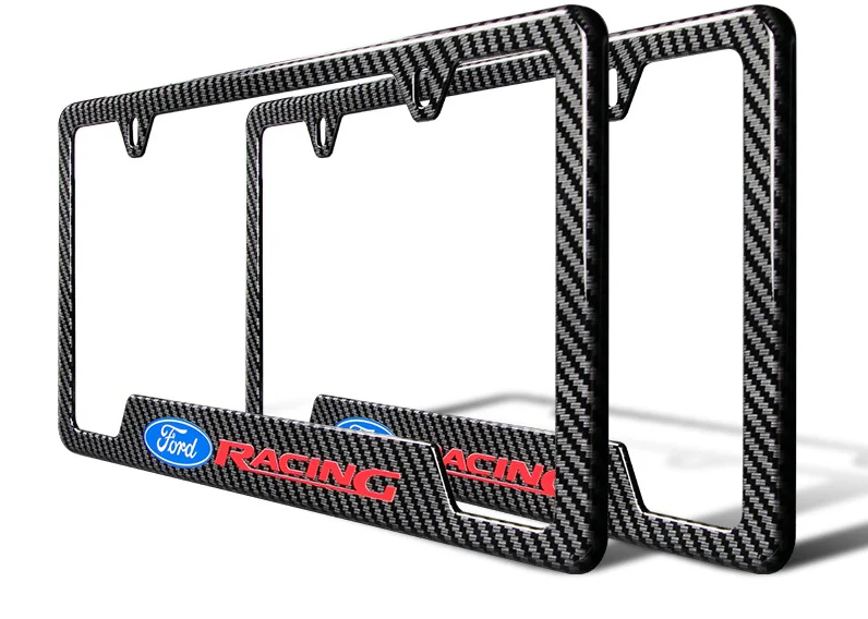 2pcs FORD RACING Carbon Fiber Look License Plate Frame ABS with LED License Plate Lights Set