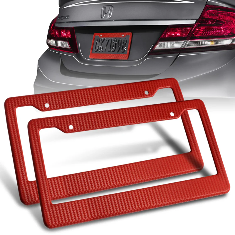 2PCS JDM-Style Red Carbon Fiber Look License Plate Frame Covers – Front & Rear