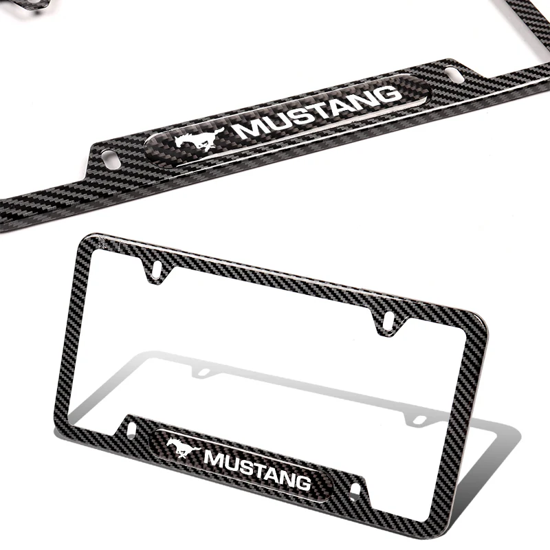 2PCS MUSTANG Black Carbon Fiber License Plate Frame Stainless Steel Metal - Image 3
