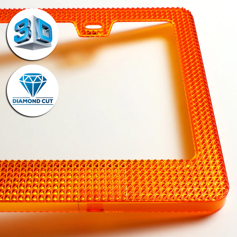 1PC Orange Diamond Cut Style License Plate Frame Covers – Front & Rear - Image 2