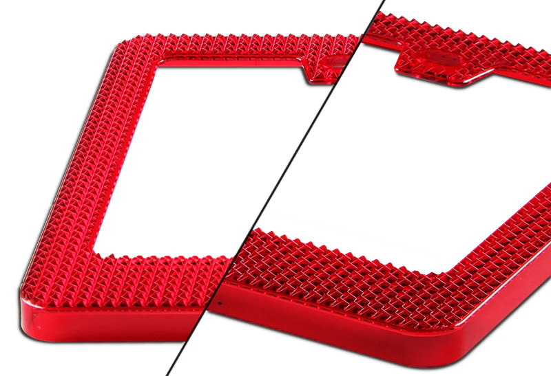 2PCS Red Diamond Cut Style License Plate Frame Covers – Front & Rear - Image 3