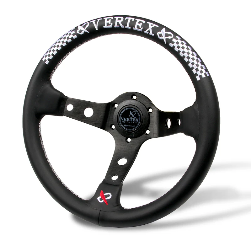 330mm Vertex Leather Deep Dish Steering Wheel White Stitch For OMP MOMO Racing