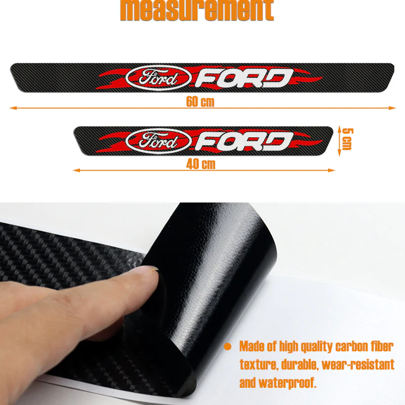 4PCS Carbon Fiber Car Door Scuff Sill Cover Panel Step Protector For Ford New - Image 2