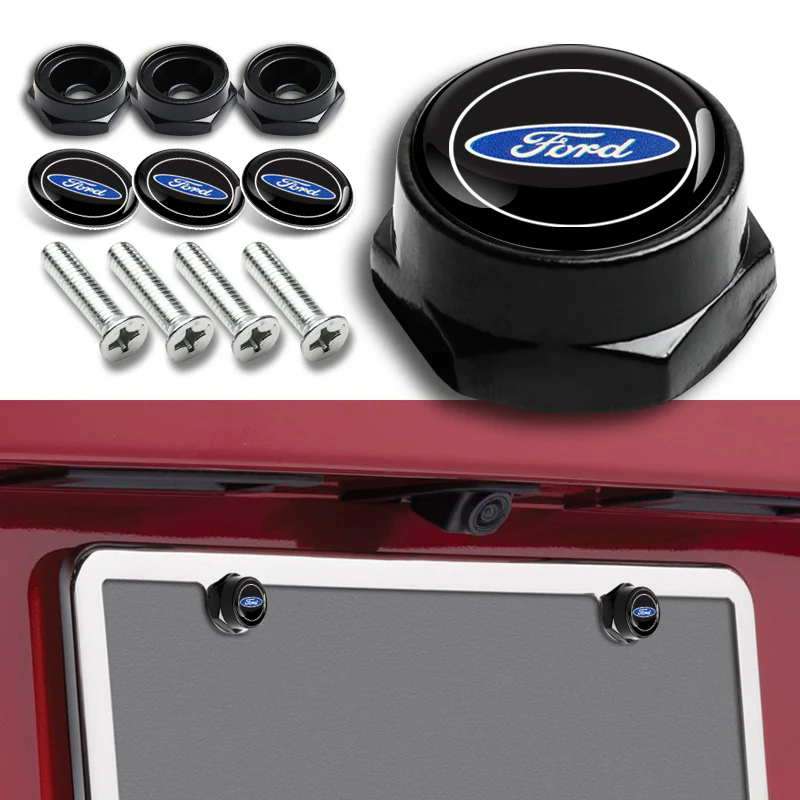 4PCS For FORD Black Car License Plate Frame Security Screw Bolt Caps Covers Set - Image 2