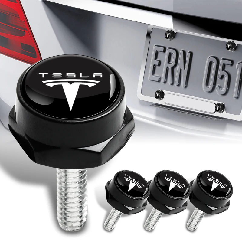 4PCS For TESLA Racing Car License Plate Frame Black Screw Bolt Cap Cover Bolt