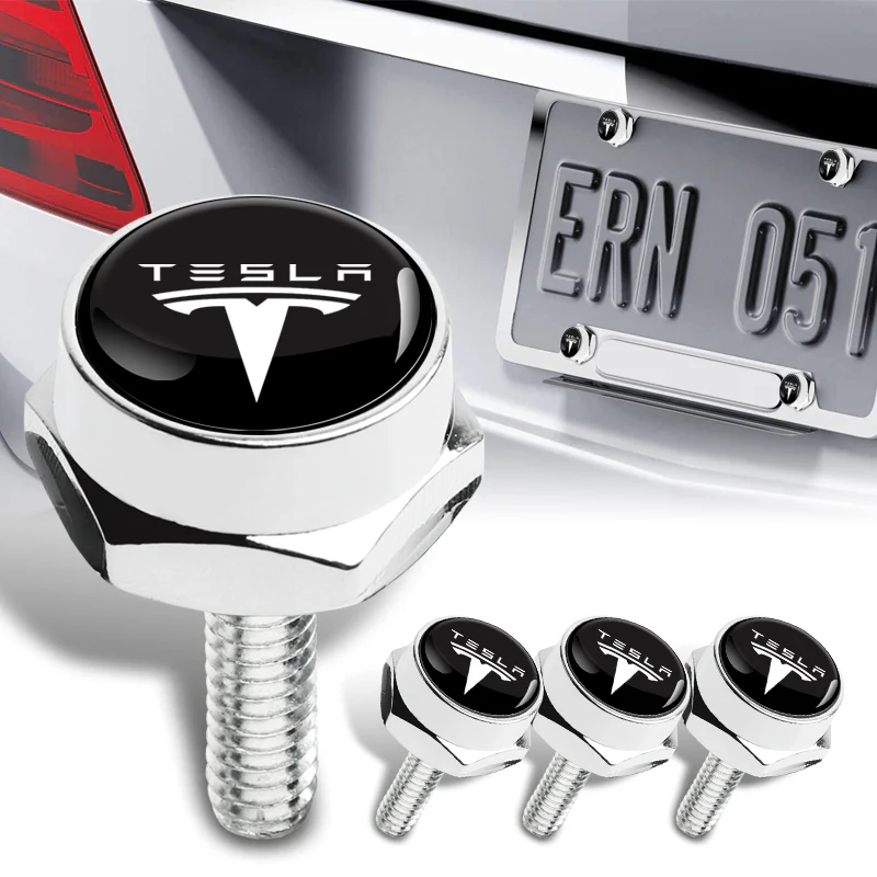 4PCS For TESLA Racing Car License Plate Frame Chrome Screw Bolt Cap Cover Bolt