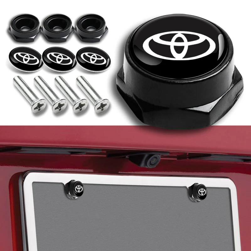 4PCS For TOYOTA Black Car License Plate Frame Chrome Screw Bolt Cap Cover Bolt - Image 2