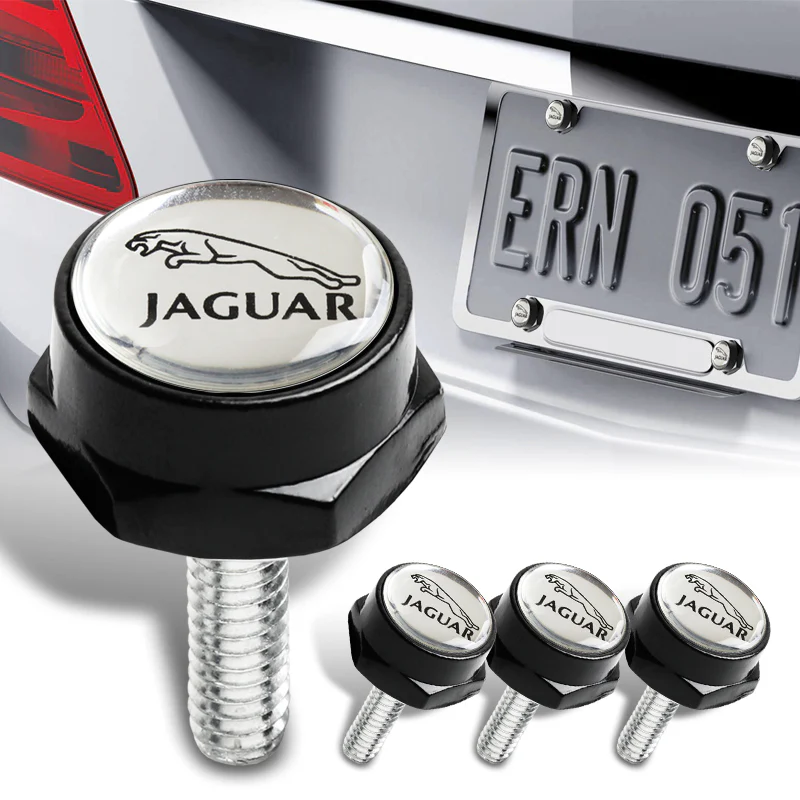 4PCS JAGUAR Racing Car License Plate Frame Black Screw Bolt Cap Cover Screw Bolt