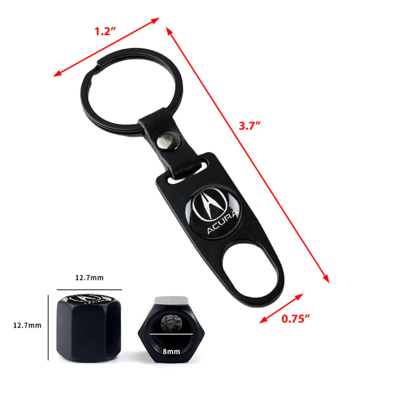 ACURA Black Car Wheel Tire Valves Dust Stem Air Caps Keychain Emblem KEY FOB Set - US SELLER - Image 3