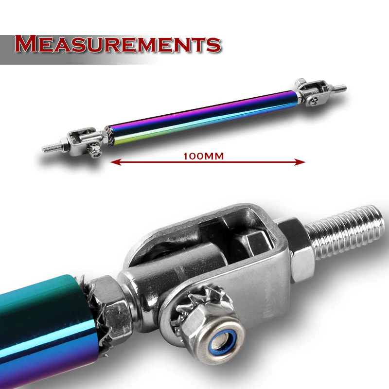 Adjustable 7" - 9" (100mm) Front Bumper Lip Splitter Diffuser Strut Rod Tie Support Bars -Neo Chrome - Image 2