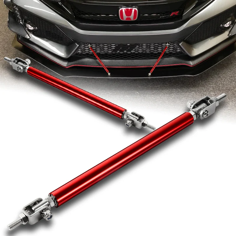 Adjustable 8" - 11" (150mm) Front Bumper Lip Splitter Diffuser Strut Rod Tie Support Bars -Red