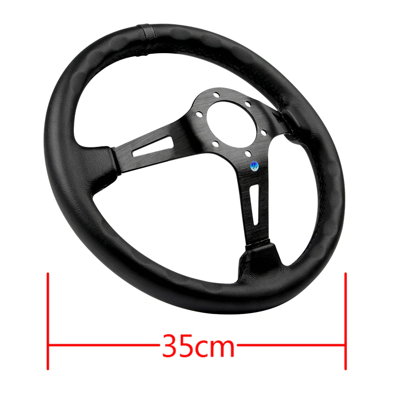 Black Line 350mm MOMO Racing Steering Wheel Microfiber Leather with MOMO Horn Button - Image 7