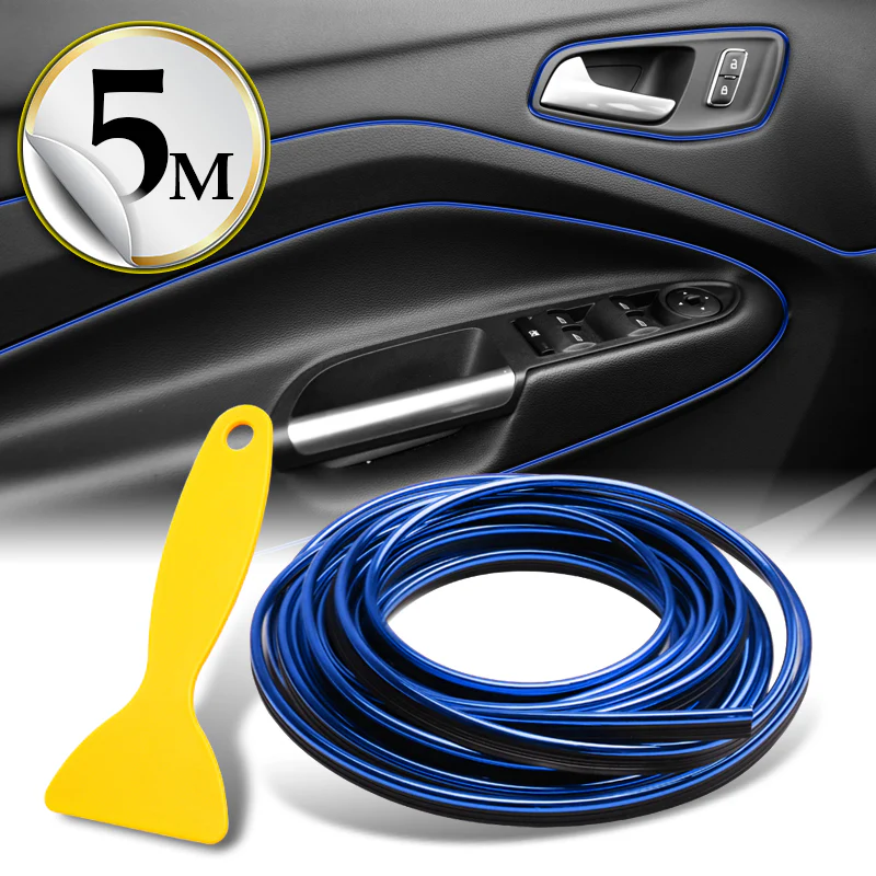 Blue 16.4 ft Interior Edge Gap Line Moulding Trim Molding Strip & Rim Protector Set Auto Car Décor
