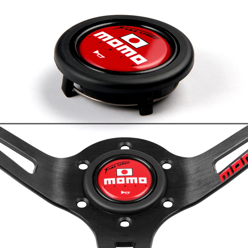 Blue Line 350mm MOMO Racing Steering Wheel Microfiber Leather with MOMO Horn Button - Image 2