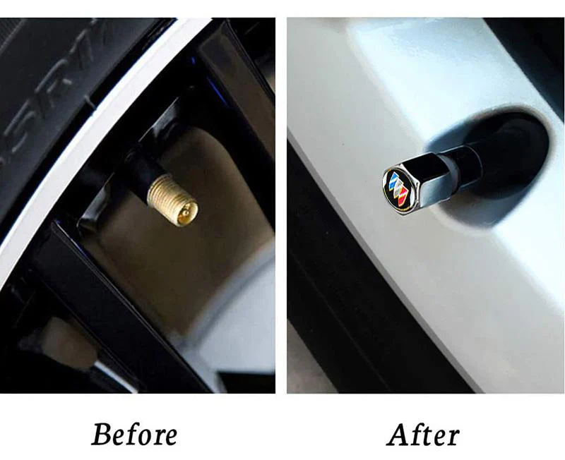 BUICK Set 4PCS Rubber Car Door Scuff Sill Panel Step Protector with Tire Wheel Valves Dust Stem Air Caps Keychain - Image 4