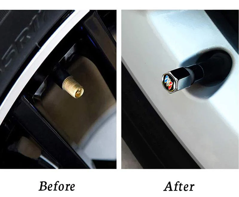 BUICK Set Car Door 4PCS Rubber Scuff Sill Panel Step Protector with Keychain Wheel Tire Valves Dust Stem Air Caps - Image 4