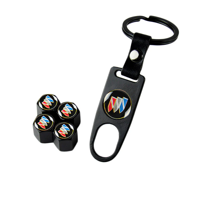 BUICK Set Car Door 4PCS Rubber Scuff Sill Panel Step Protector with Tire Wheel Valves Dust Stem Air Caps Keychain - Image 7