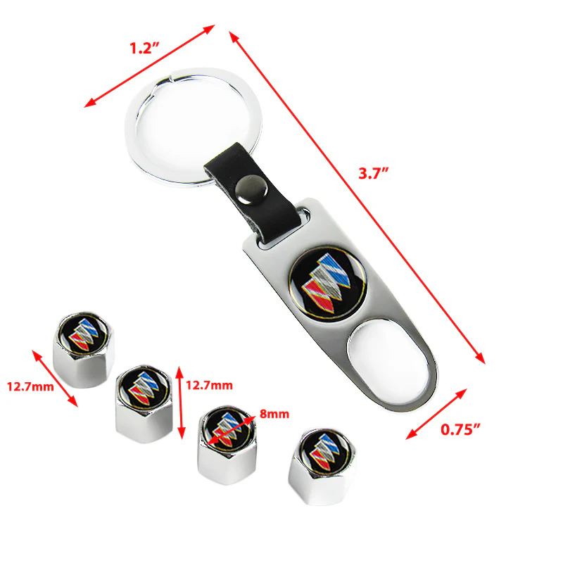 BUICK Set Car Door 4PCS Rubber Scuff Sill Panel Step Protector with Wheel Tire Valves Dust Stem Air Caps Keychain - Image 7
