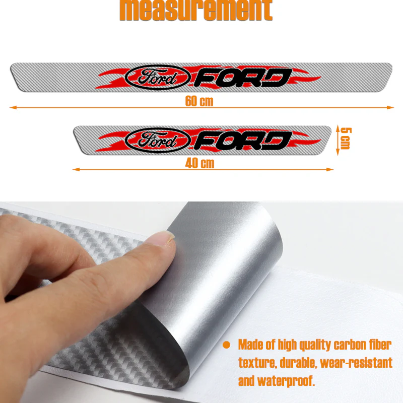5D Carbon Fiber Texture Car Door Scuff Sill Cover Panel Step Protector New 4PCS Set For Ford - Image 4